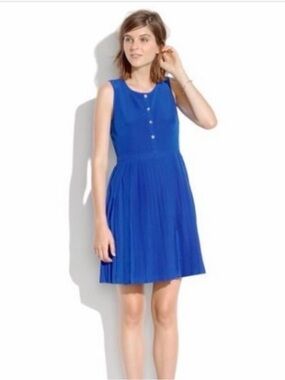 Madewell Royal Blue Silk Pleated Dress size 10